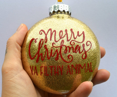 Funny Xmas Ornament ~ Merry Christmas Ya Filthy Animal  ~ Unique gift for coworkers, neighbor, best friends , dad , mom , brother, 80s kid