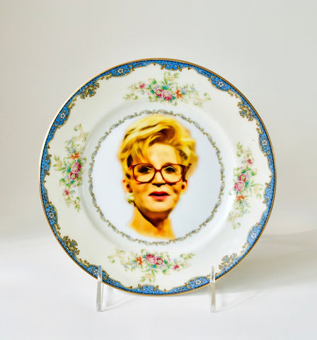 Vintage Sally Jessy Raphael china plate ~ Upcycled and one of a kind ~ Funny gift for Mom, Grandma, Best Friends, TV Fan or Phil Donahue