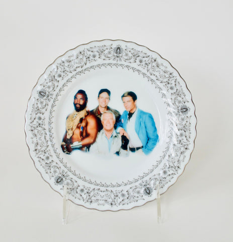 Funny A-Team vintage upcycled china plate ~ Funny gift for brothers, best friends, Mr. T, or anyone hunted for a crime they didn't commit